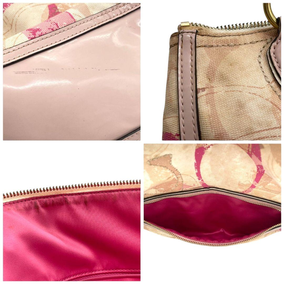 コーチ トートバッグ ピンク シグネチャー ワンショルダー キャンバス s14 ハンドバッグ 肩掛け可 肩かけ可 A4収納 レザー 本革 ベージュ ゴールド金具 ロゴタグ 23377