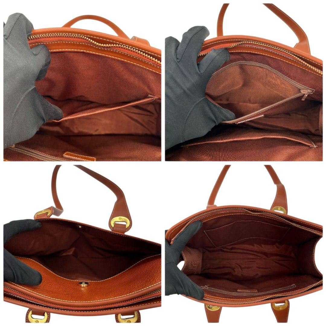 極美品 マリクレール ハンドバッグ 茶 ロゴ ワンショルダー レザー X2 トートバッグ 肩掛け可 肩かけ可 ブラウン 本革 ゴールド金具 チャーム付き marie claire