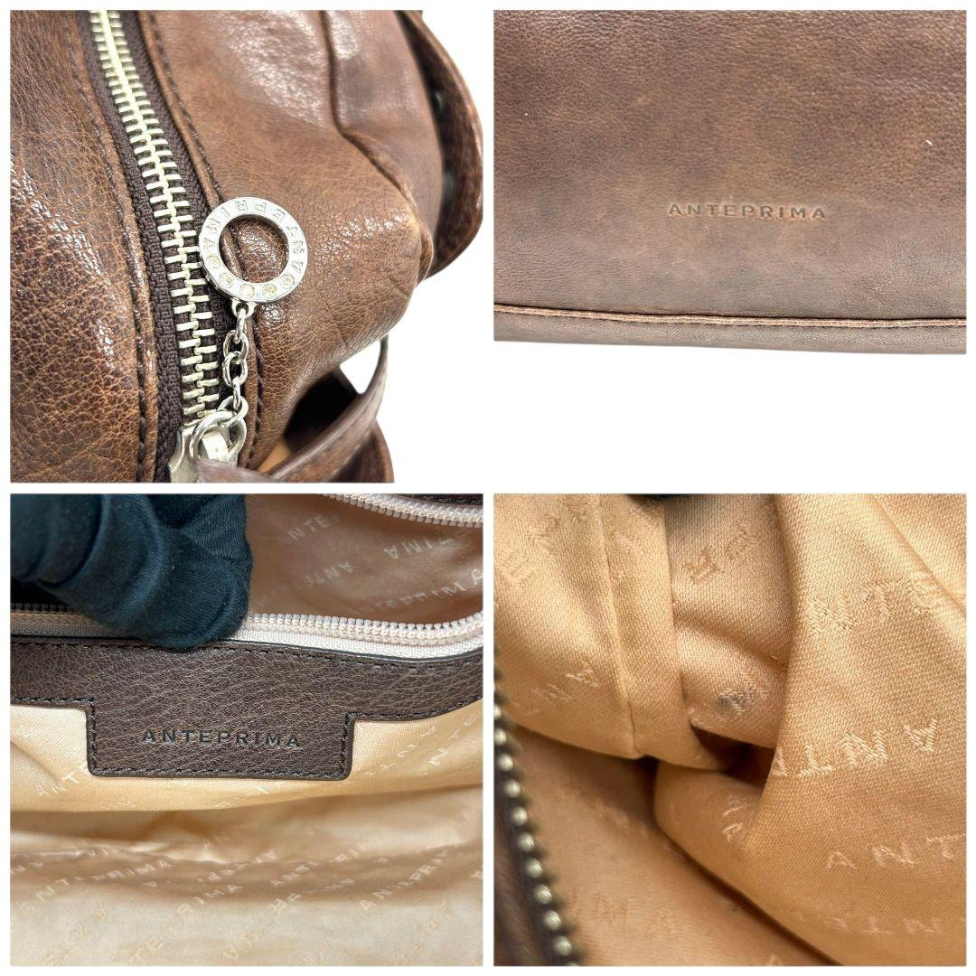 アンテプリマ ハンドバッグ ブラウン 茶 フラップ ターンロック スタッズ レザー 本革 トートバッグ 自立可 肩掛け可 肩かけ可 ワンショルダー シルバー金具 s34 ANTEPRIMA 上品 高級感