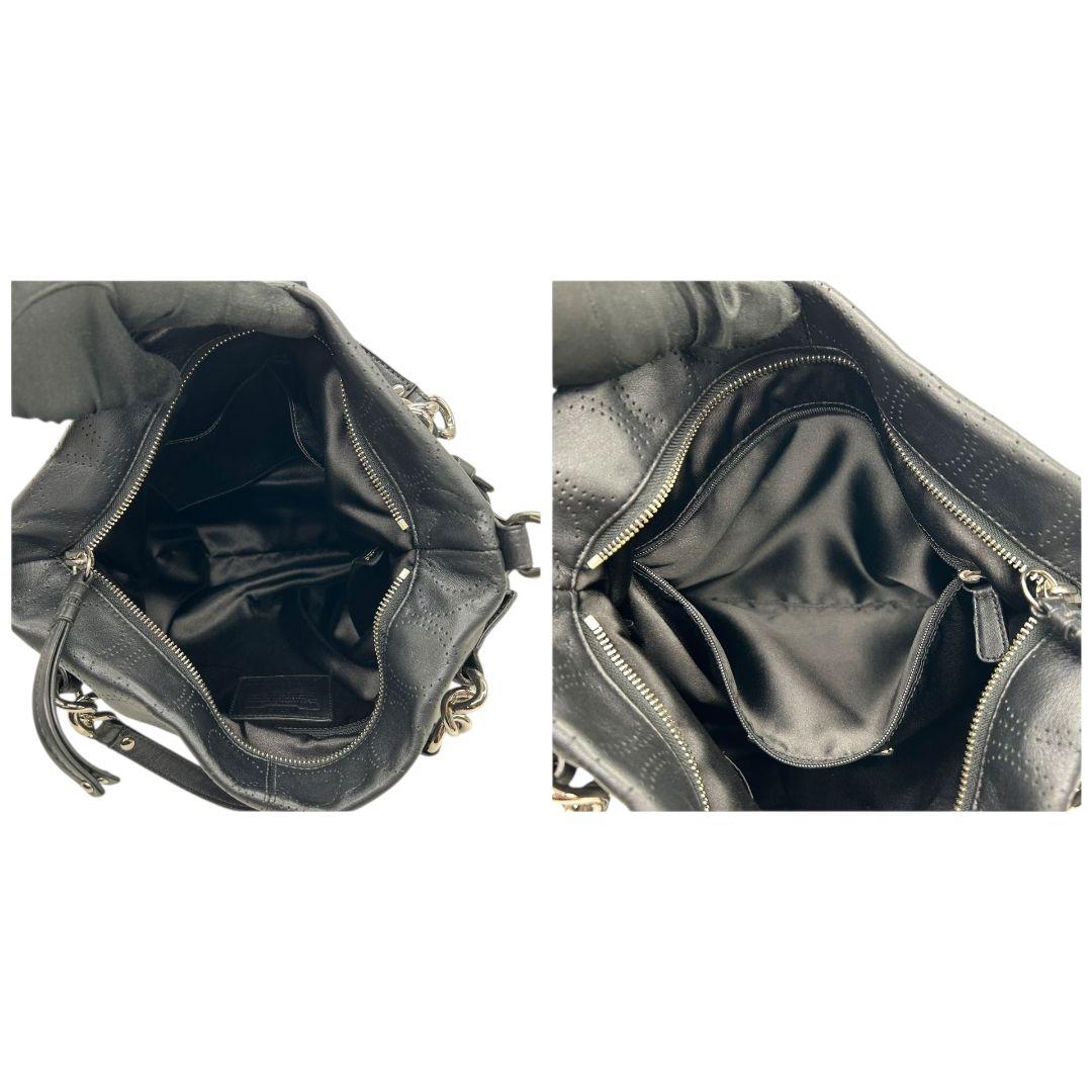 コーチ COACH ハンドバッグ ショルダーバッグ 2WAY トートバッグ 黒 ブラック オプアート パンチング チェーン A4収納 自立可 レザー 本革 シルバー金具 F16903 s18 レディース