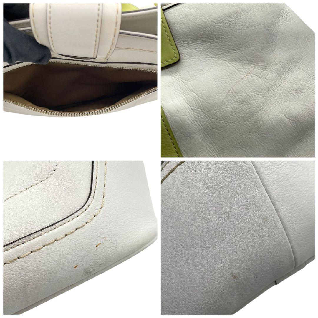 コーチ ハンドバッグ 白 バイカラー ワンショルダー レザー 本革 T2 トートバッグ COACH 肩掛け可 肩かけ可 シルバー金具 ロゴタグ F11345 ホワイト グリーン