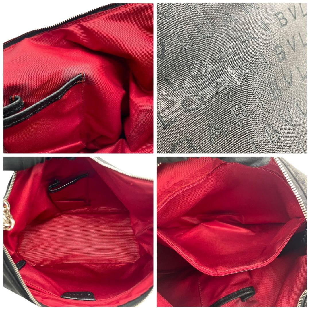 美品 ブルガリ ショルダーバッグ 黒 ブラック ロゴマニア キャンバス チェーン ワンショル 自立可 シルバー金具 本物保証 鑑定済 オシャレ BVLGARI s9