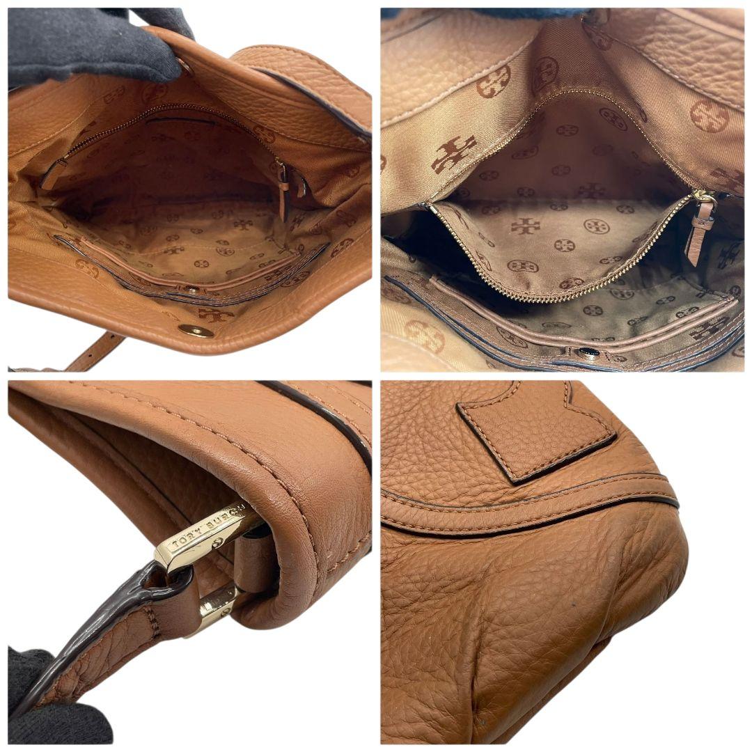 トリーバーチ ショルダーバッグ 茶 マックグロー デカロゴ レザー ロゴ u10 斜め掛け可 トートバッグ ハンドバッグ ブラウン ゴールド金具 本革 TORY BURCH