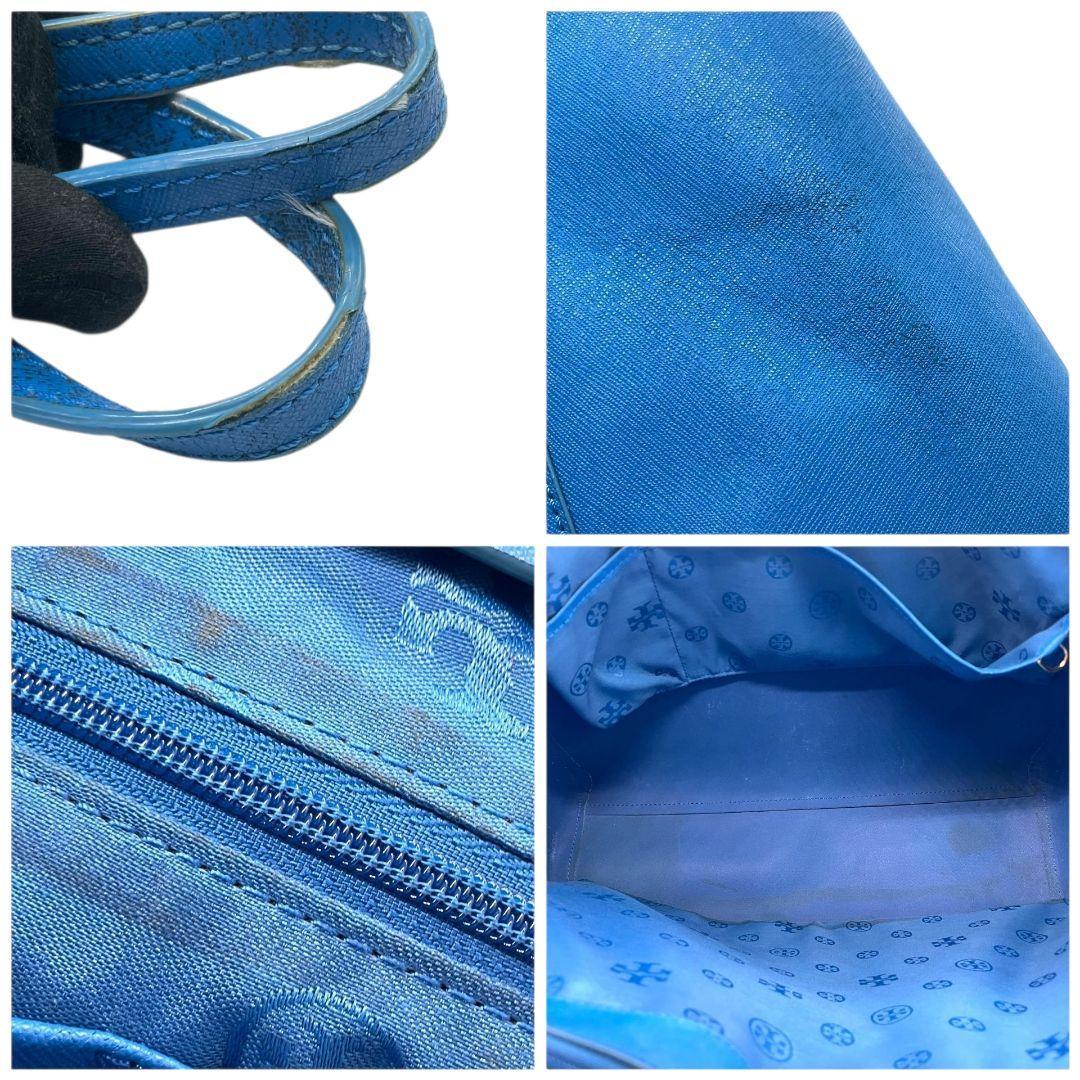 トリーバーチ トートバッグ 青 ロゴ金具 A4収納可 肩掛け可 s65 ワンショルダー 肩かけ可 ハンドバッグ 自立可 本革 サフィアーノ レザー ブルー ゴールド金具