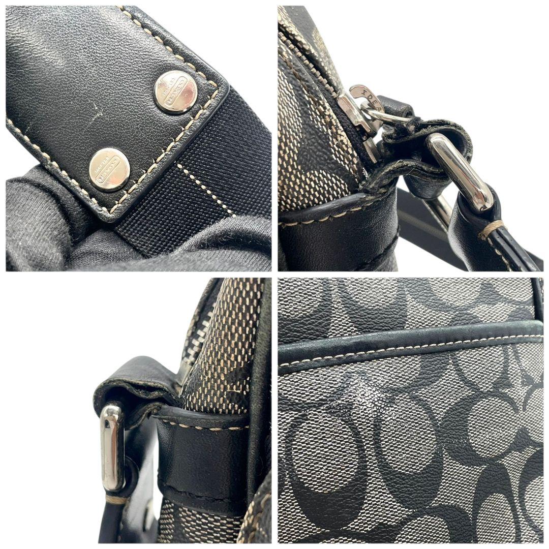 コーチ ショルダーバッグ グレー シグネチャー ストライプ 斜め掛け可 s14 PVC レザー 本革 ブラック シルバー金具 ロゴプレート COACH F70078