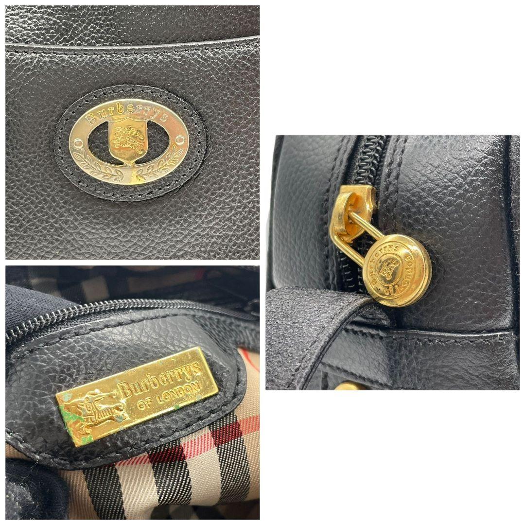 美品 BURBERRY バーバリー ショルダーバッグ ブラック レザー 本革 ロゴプレート 斜め掛け可 ゴールド金具 Burberrys s9