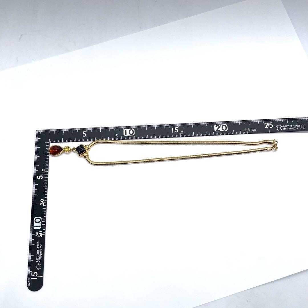 美品 モネ MONET ネックレス i6 カラーストーン ゴールド オレンジ ネイビー レディース アクセサリー ゴールド金具 ロゴ刻印 パリ 高級