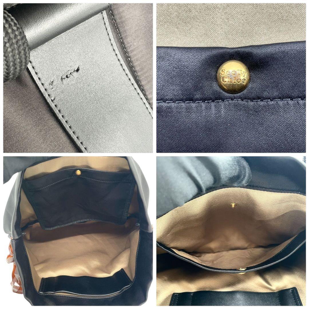 シーバイクロエ トートバッグ 黒 ロゴ チャーム キャンバス ワンショルダー u17 A4収納 ハンドバッグ 肩掛け可 肩かけ可 ブラック ゴールド金具 スカーフ レザー SeeByChloe