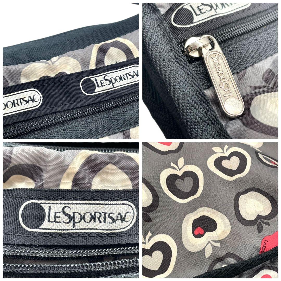 レスポートサック ショルダーバッグ グレー 総柄 リンゴ 斜め掛け可 T4 ナイロン LeSportsac ロゴ レッド