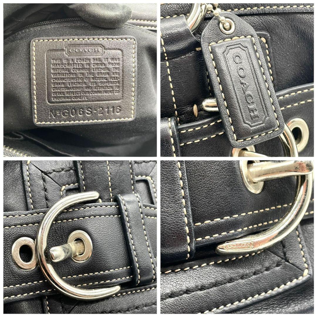 COACH コーチ ハンドバッグ トート 黒 ブラック レザー 本革 ワンショルダー 肩掛け可 シルバー金具 ロゴ T2