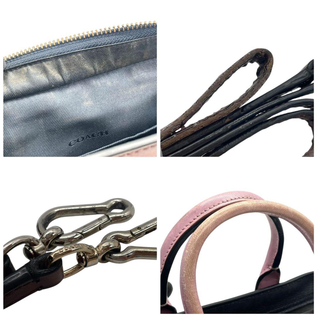 コーチ ハンドバッグ 茶 ターンロック バイカラー 2way 斜め掛け可 s9 ショルダーバッグ トートバッグ レザー 本革 ブラウン パープル ピンク ゴールド金具 COACH