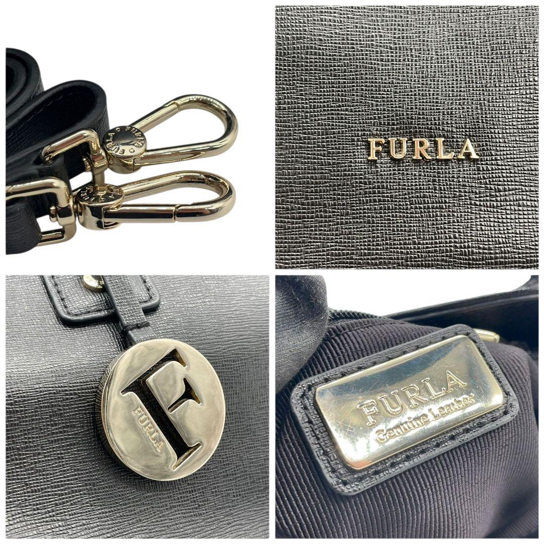 フルラ トートバッグ ブラック 2way レザー ショルダーバッグ ハンドバッグ 本革 ロゴチャーム ロゴプレート ゴールド金具 FURLA