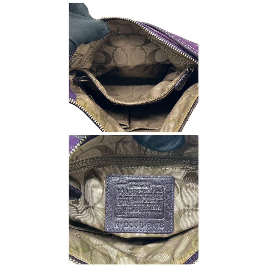 COACH コーチ ショルダーバッグ パープル 斜め掛け可 スエード レザー 本革 シルバー金具 チャーム付き s44