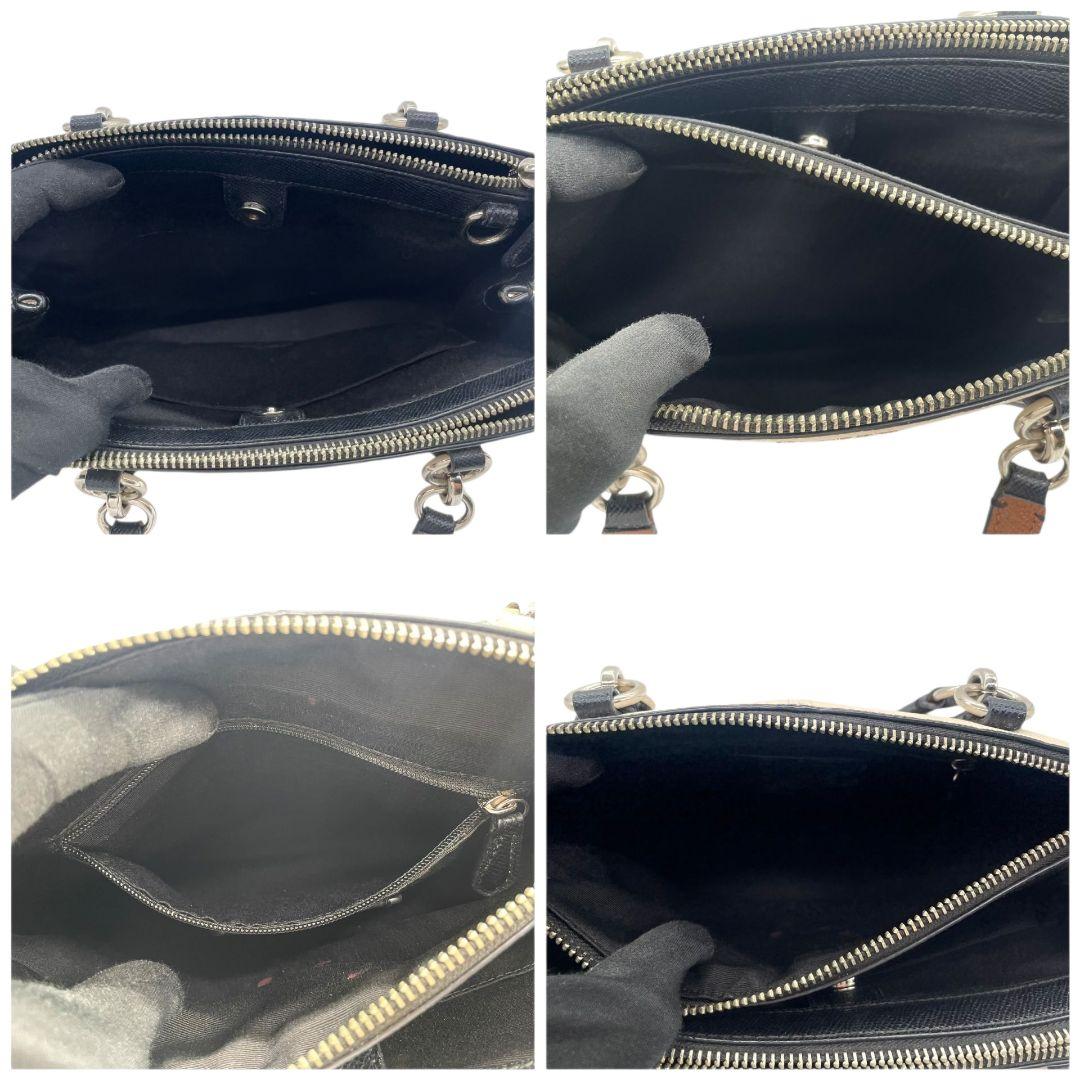 コーチ ハンドバッグ 白 バイカラー 2way 斜め掛け可 チェーン s9 ショルダーバッグ トートバッグ レザー 本革 アイボリー ブラック ロゴ シルバー金具 F57487