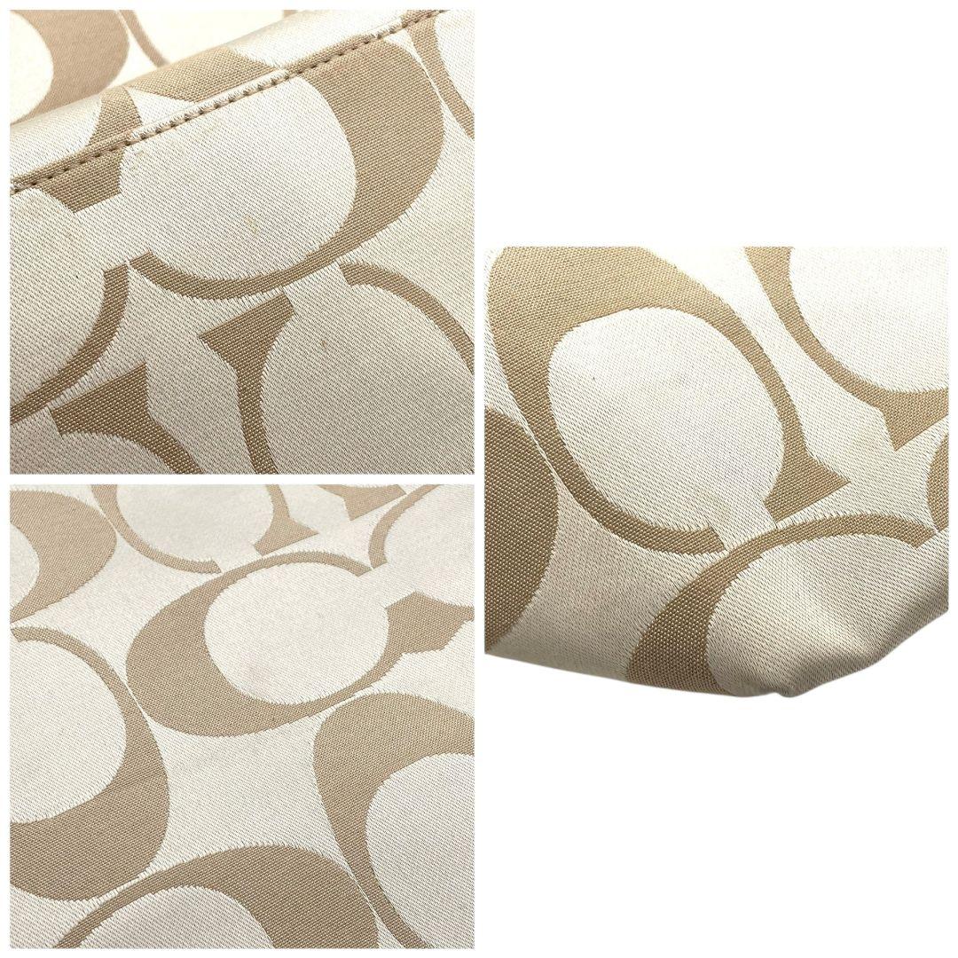 コーチ トートバッグ 白 シグネチャー ワンショルダー キャンバス s14 ハンドバッグ 肩掛け可 A4収納 本革 アイボリー パテントレザー ゴールド金具 F18335