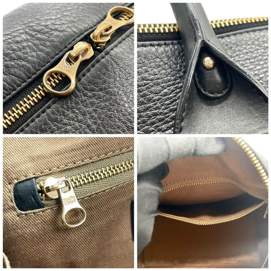 美品 シーバイクロエ ハンドバッグ 黒 ボストンバッグ 2way ロゴ レザー F ショルダーバッグ トートバッグ 斜め掛け可 本革 ブラック ゴールド金具 SeeByChloe