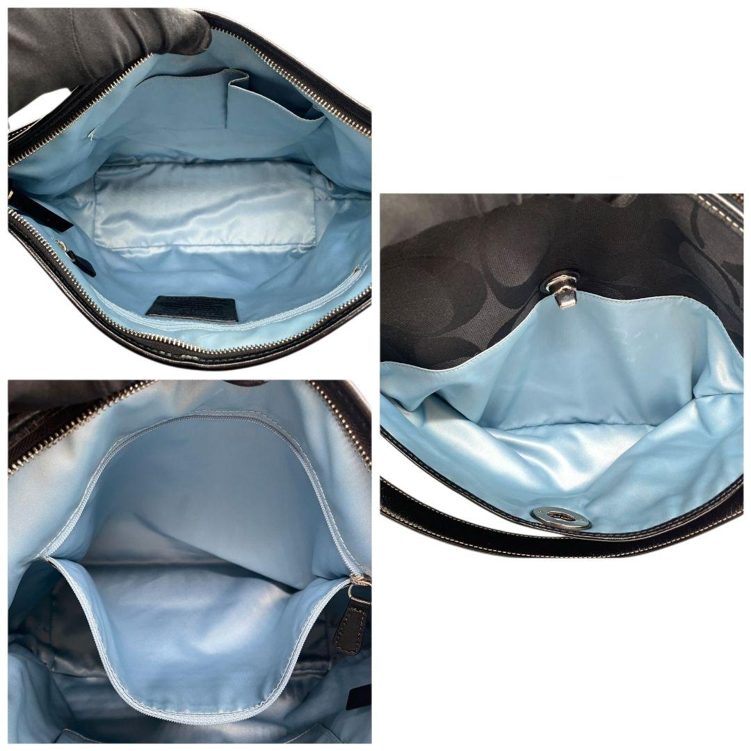 コーチ ショルダーバッグ 黒 ブラック シグネチャー ターンロック 2way ハンドバッグ トートバッグ ワンショルダー 斜め掛け可 キャンバス シルバー金具 ロゴタグ COACH F14852