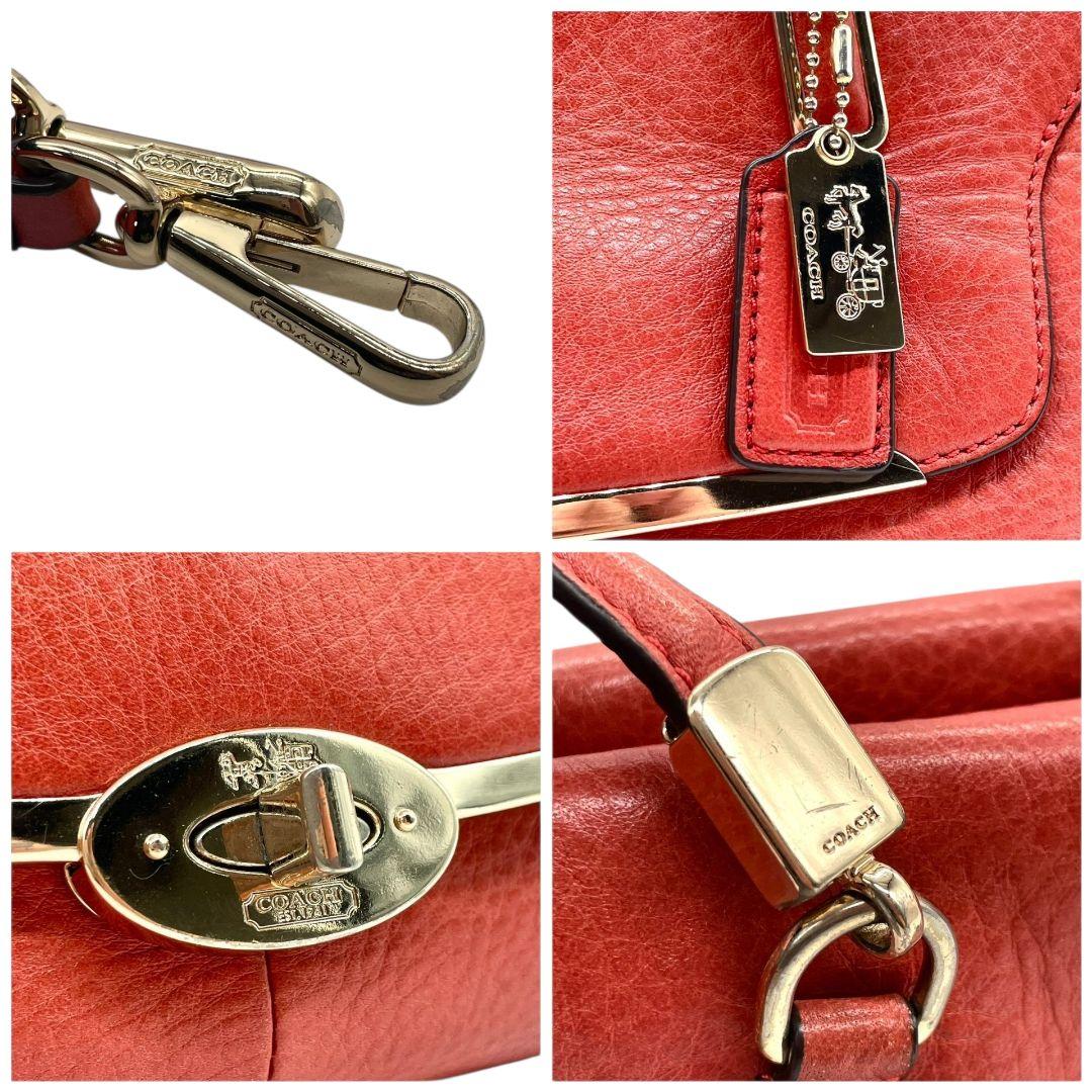 コーチ ハンドバッグ 赤 ターンロック 2way 斜め掛け可 レザー T6 ショルダーバッグ トートバッグ 本革 オレンジ ゴールド金具 ロゴタグ 25169