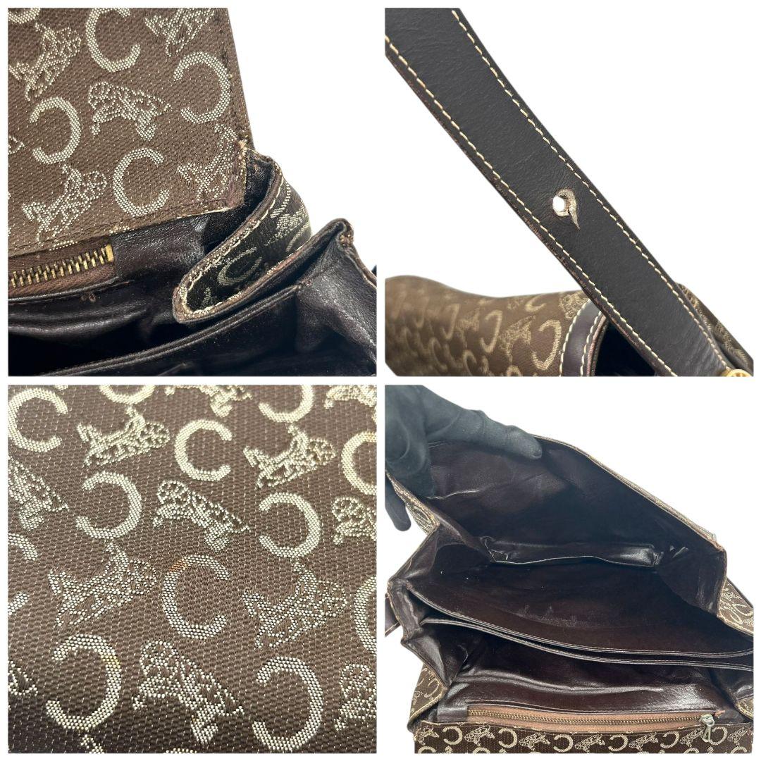 CELINE セリーヌ ショルダーバッグ ブラウン Cマカダム 総柄 フラップ 馬車金具 サルキー レザー 本革 ゴールド金具 ロゴ ヴィンテージ s48