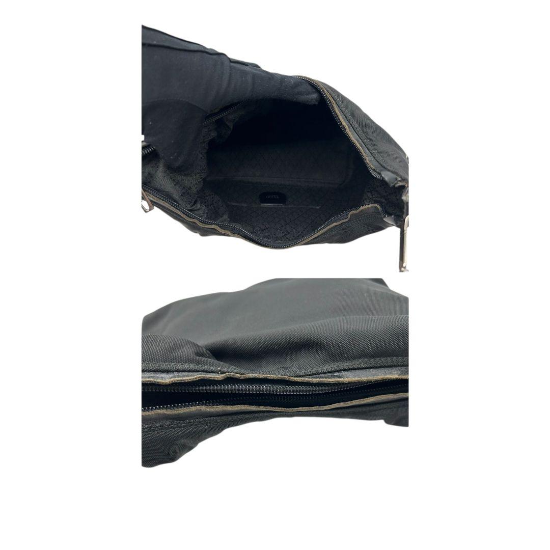 グッチ ハンドバッグ 黒 ワンショルダー ナイロン レザー GUCCI トートバッグ 自立可 肩掛け可 ブラック 本革 シルバー金具 0013766 002058