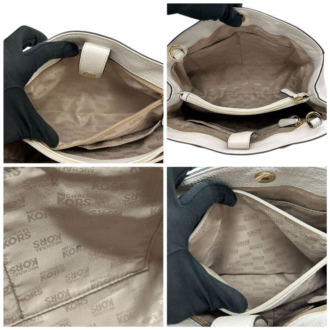 マイケルコース ハンドバッグ 白 ホワイト 2way レザー 本革 自立可 斜め掛け可 ショルダーバッグ トートバッグ A4収納 ゴールド金具 ロゴプレート E2