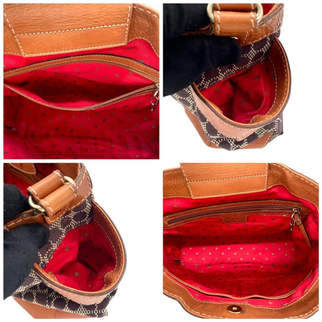 ケイトスペード kate spade ハンドバッグ 茶 ブラウン 総柄 A4収納 ワンショルダー トートバッグ キャンバス レザー 本革 肩掛け可 ロゴプレート T1 レディース