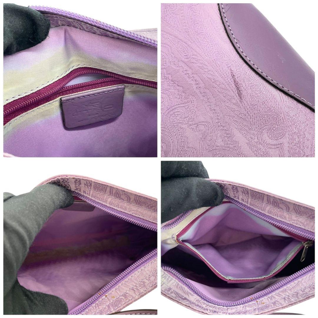 エトロ ETRO ハンドバッグ トートバッグ パープル 紫 ペイズリー柄 ワンショルダー 肩掛け可 肩かけ可 レザー 本革 キャンバス シルバー金具 ロゴプレート u10