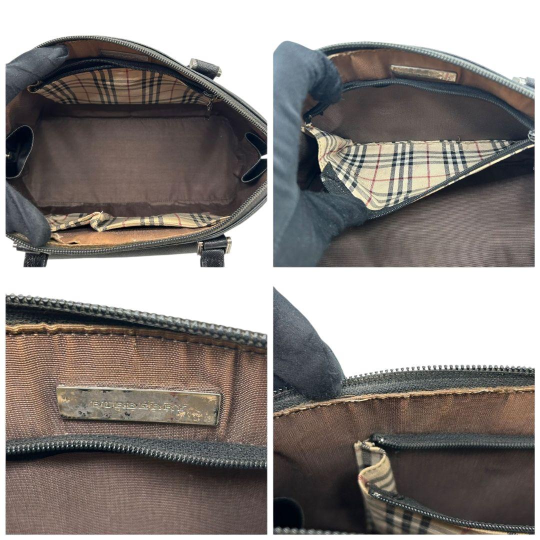 バーバリー ハンドバッグ 黒 ロゴプレート PVC 自立可 フラップ C トートバッグ ブラック シルバー金具 BURBERRY 上品 シンプル 高級感 本物保証 鑑定済 スピード発送