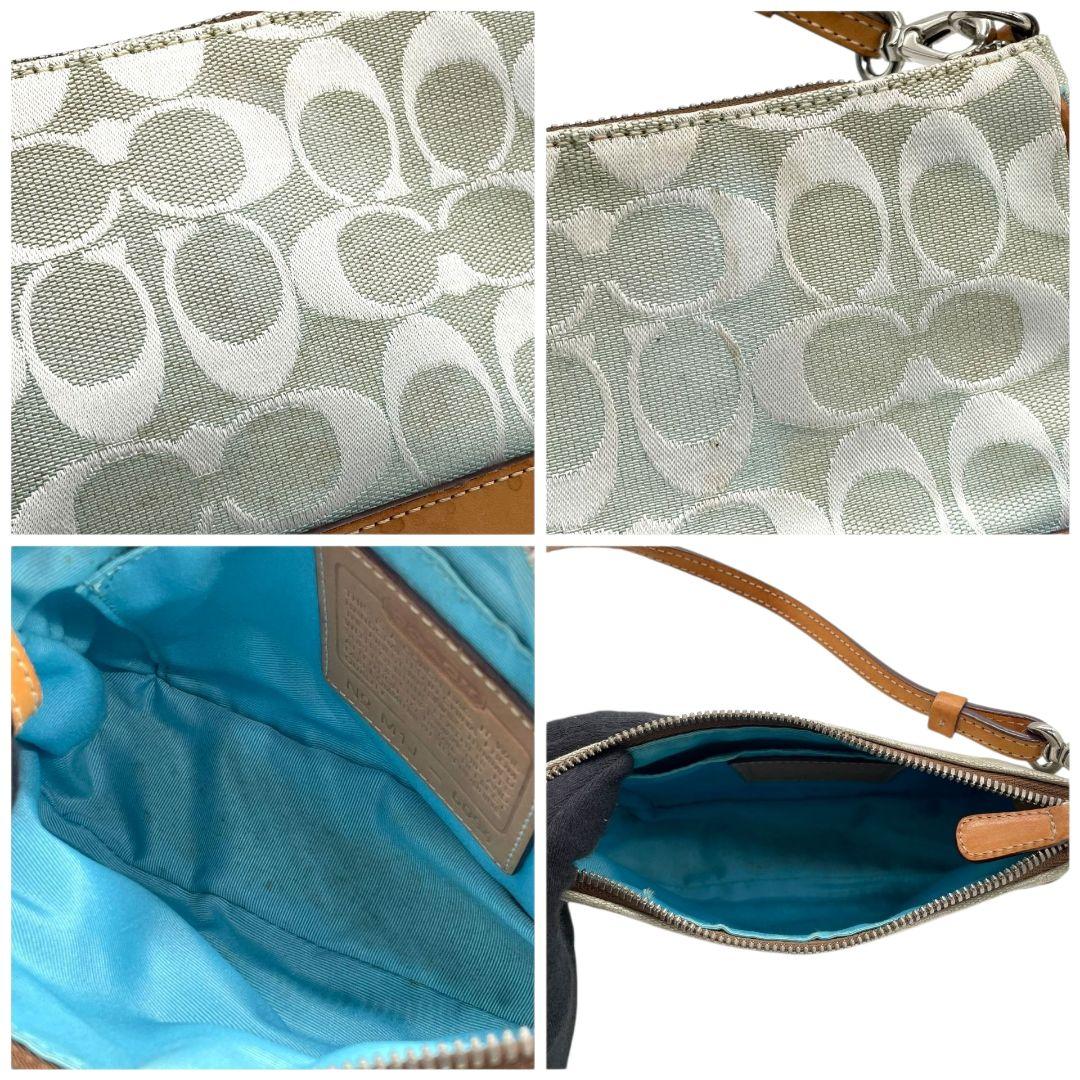 コーチ ハンドバッグ 緑 グリーン シグネチャー ワンショルダー トートバッグ キャンバス レザー 本革 ブラウン 茶色 シルバー金具 M1J-6094 肩掛け可 オシャレ 本物保証 鑑定済 スピード発送