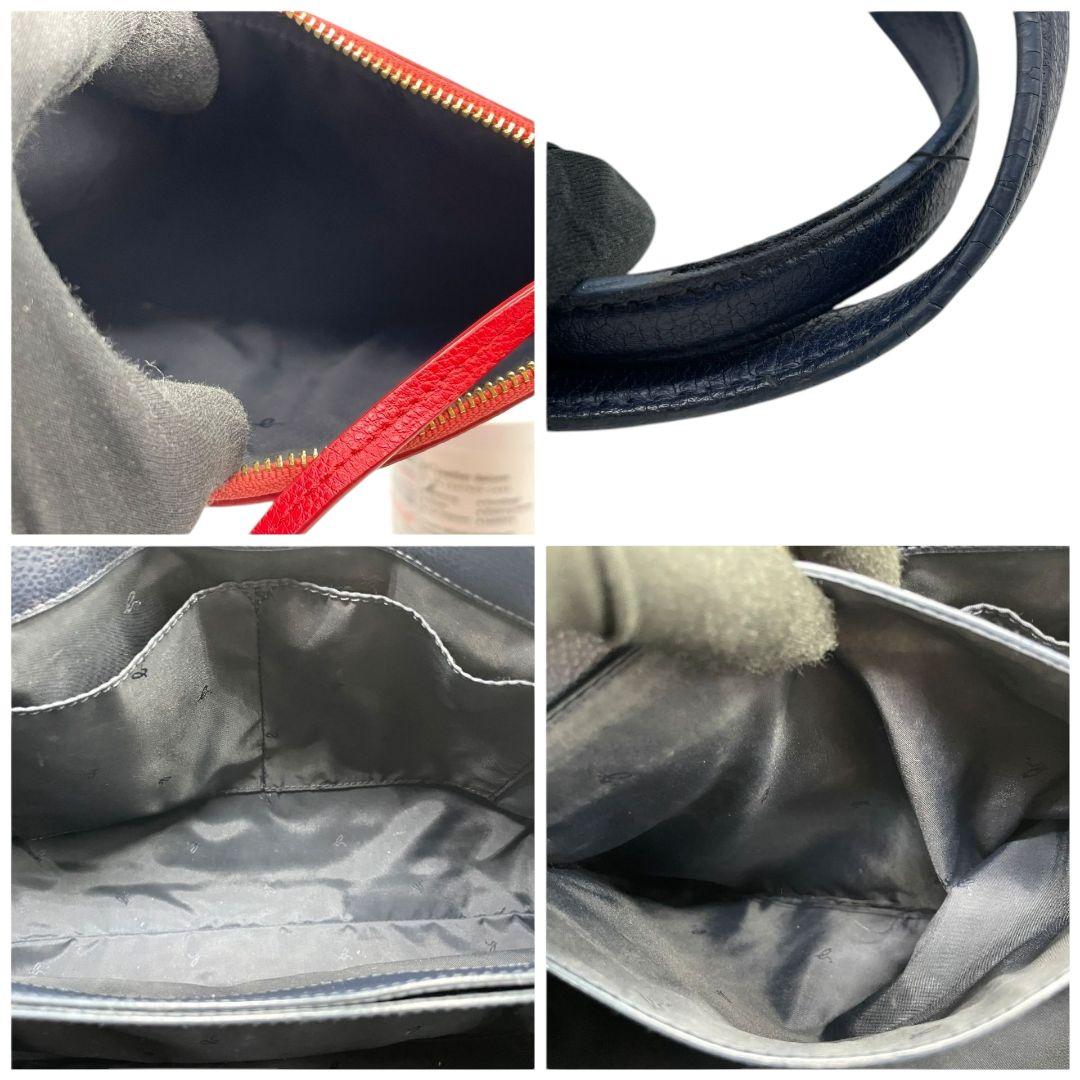 アニエスベー ハンドバッグ ソフィ 紺 A4収納 レザー t3 ネイビー 本革 ポーチ付属 自立可 ロゴチャーム ゴールド金具 トートバッグ agnes b.