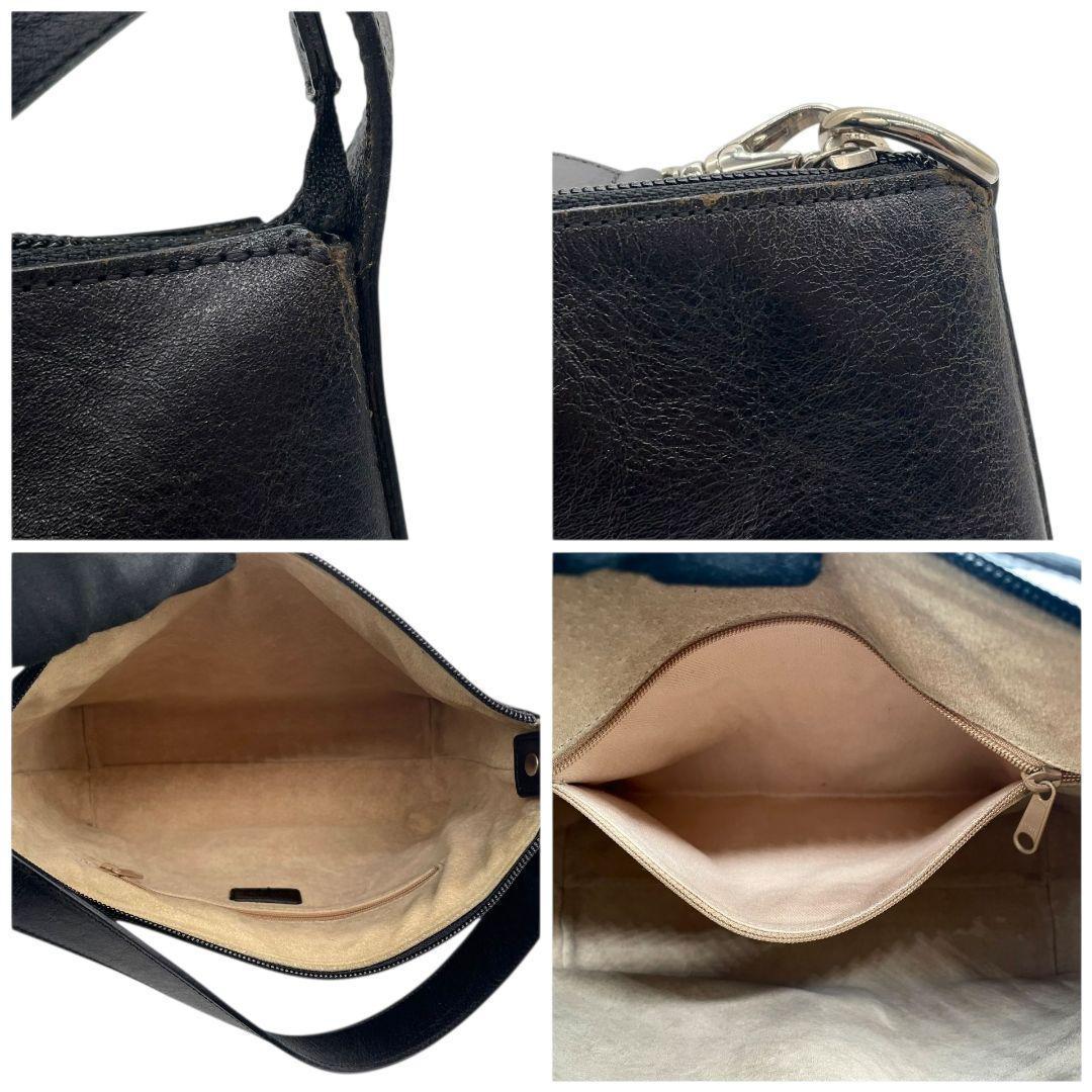 美品 ヒロフ ハンドバッグ 黒 ブラック Hロゴ トートバッグ レザー 本革 ワンショルダー 肩掛け可 自立可 シルバー金具 ロゴ刻印 本物保証 鑑定済 オシャレ HIROFU s23