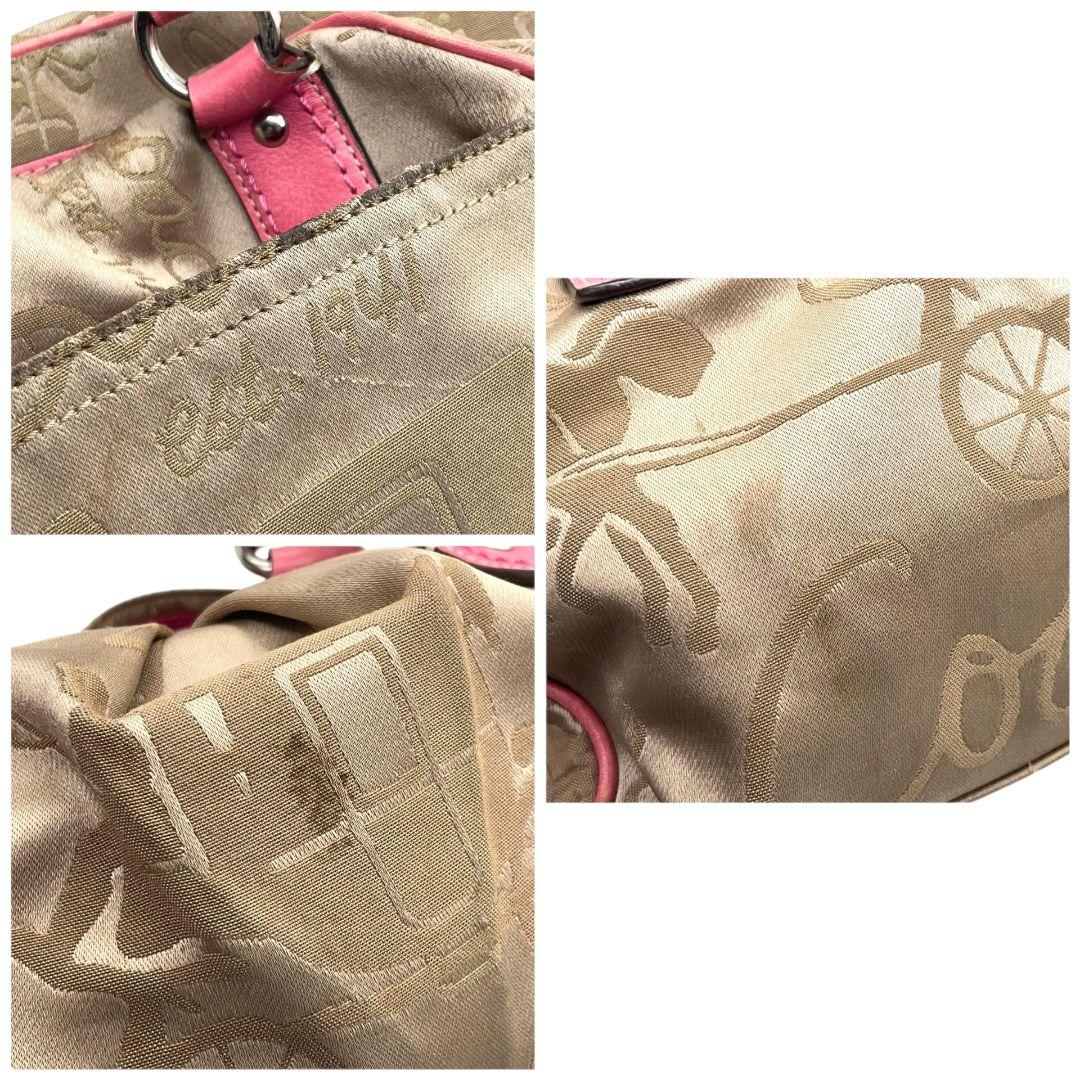 コーチ ハンドバッグ 茶 馬車柄 キャンバス ワンショルダー COACH u15 トートバッグ 肩掛け可 肩かけ可 ブラウン ピンク レザー 本革 シルバー金具 F14481