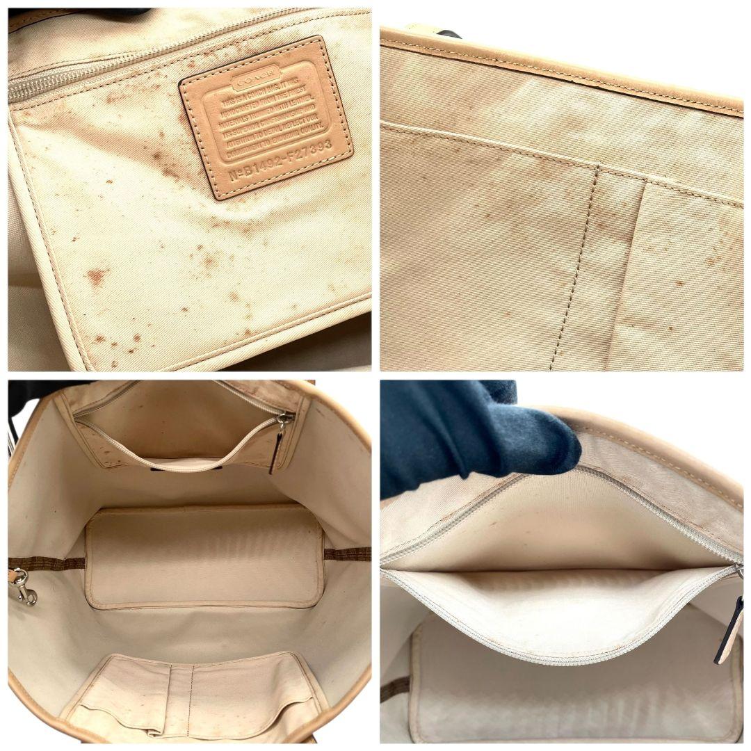 美品 コーチ トートバッグ 茶 シグネチャー ワンショルダー チャーム付き レザー T6 ハンドバッグ 肩掛け可 肩かけ可 PVC 本革 ブラウン ロゴプレート F27393