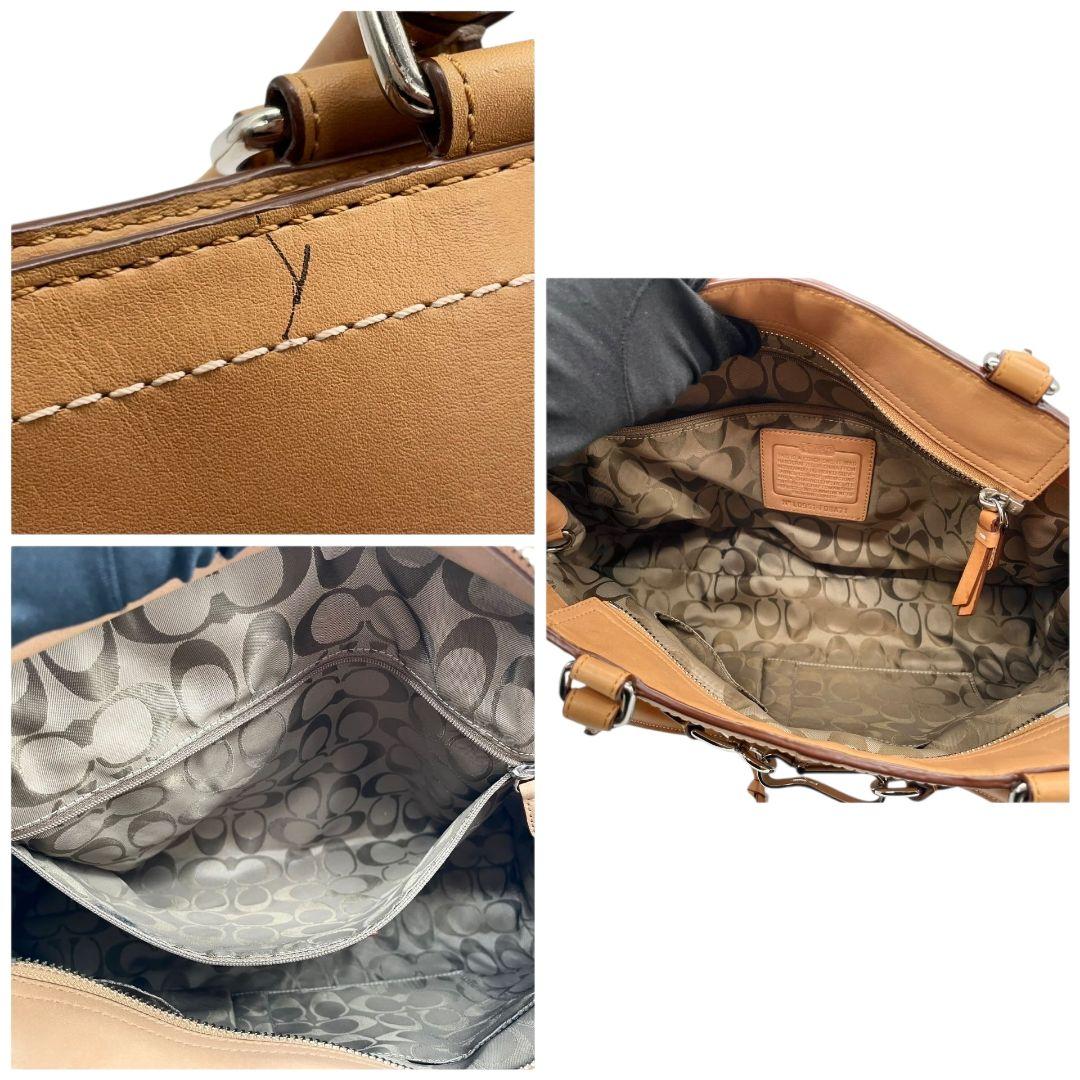 美品 コーチ ハンドバッグ ベージュ レザー 本革 A4収納 ワンショルダー u12 トートバッグ COACH 肩掛け可 シルバー金具 タッセル付き F08A71 上品 デイリーバッグ