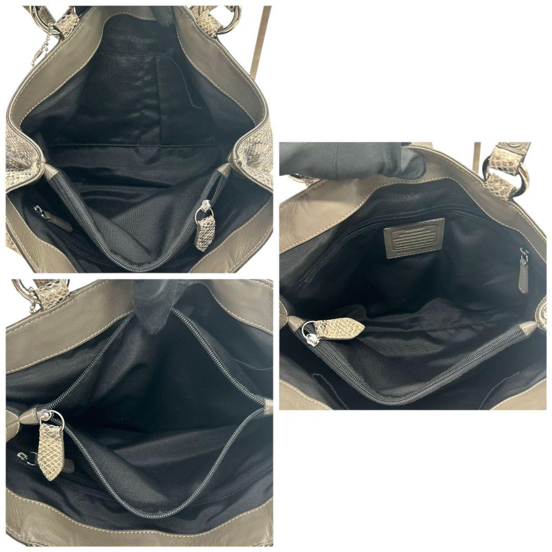 美品 コーチ ハンドバッグ グレー 型押し レザー 本革 ワンショルダー トートバッグ 肩掛け可 シルバー金具 ロゴタグ F19679