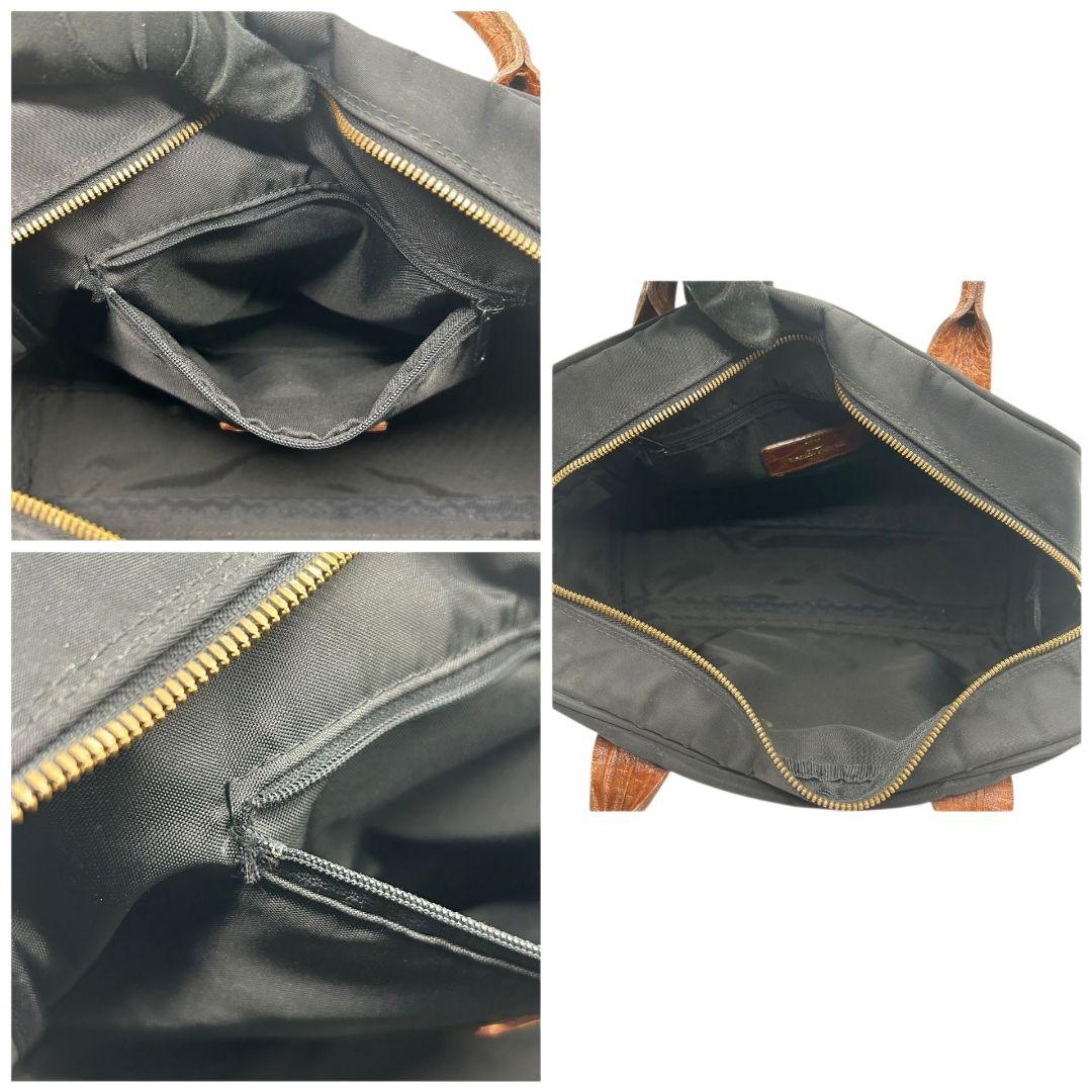 ヴァレンティノガラヴァーニ ハンドバッグ 黒 ブラック Vロゴ sport クロコ型押し トートバッグ 自立可 ナイロン レザー ブラウン ゴールド金具 ロゴタグ s50 VALENTINO GARAVANI