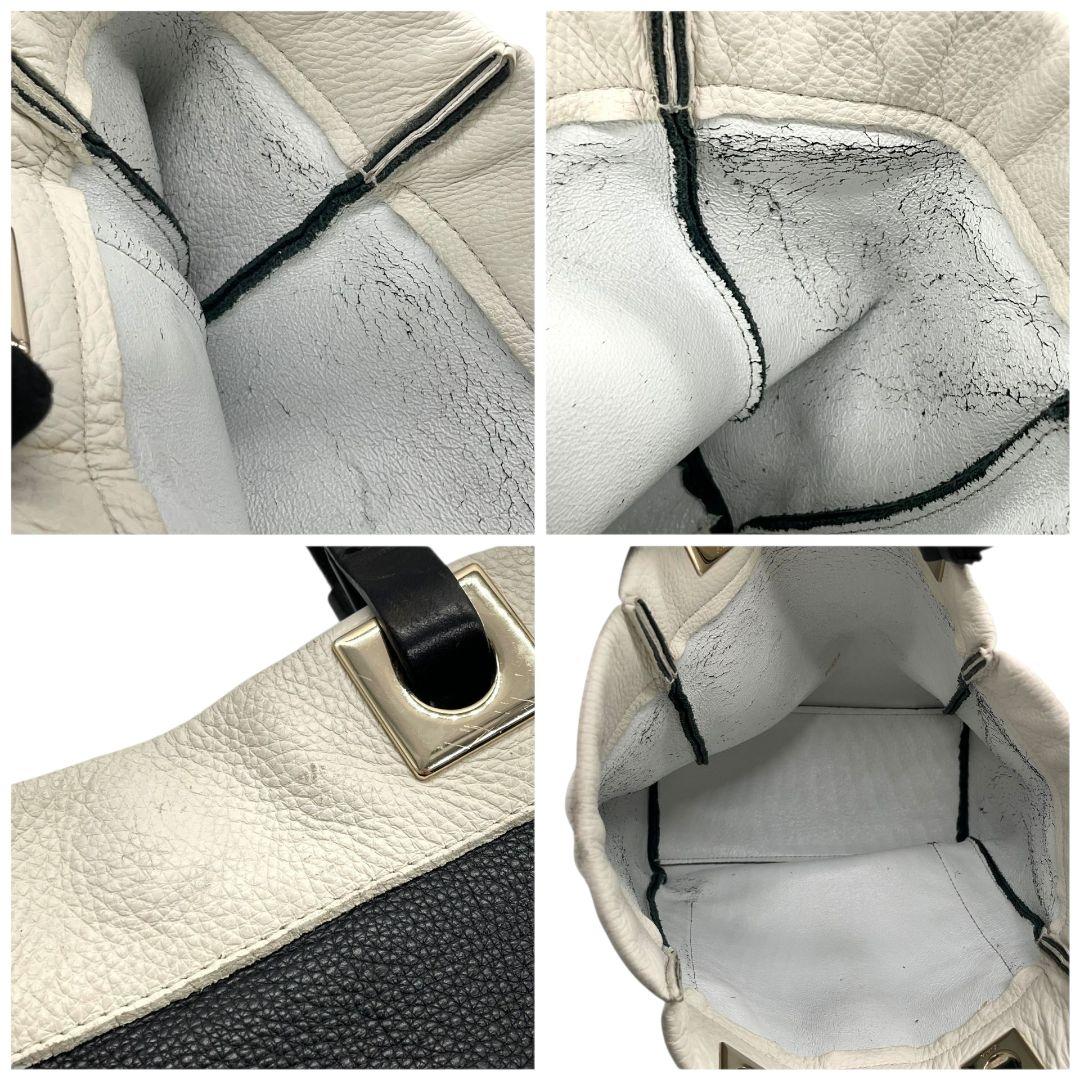 美品 フルラ トートバッグ 黒 バイカラー レザー 本革 FURLA u13 ハンドバッグ ロゴプレート ゴールド金具 ブラック ホワイト 上品 通勤 通学 A4収納可