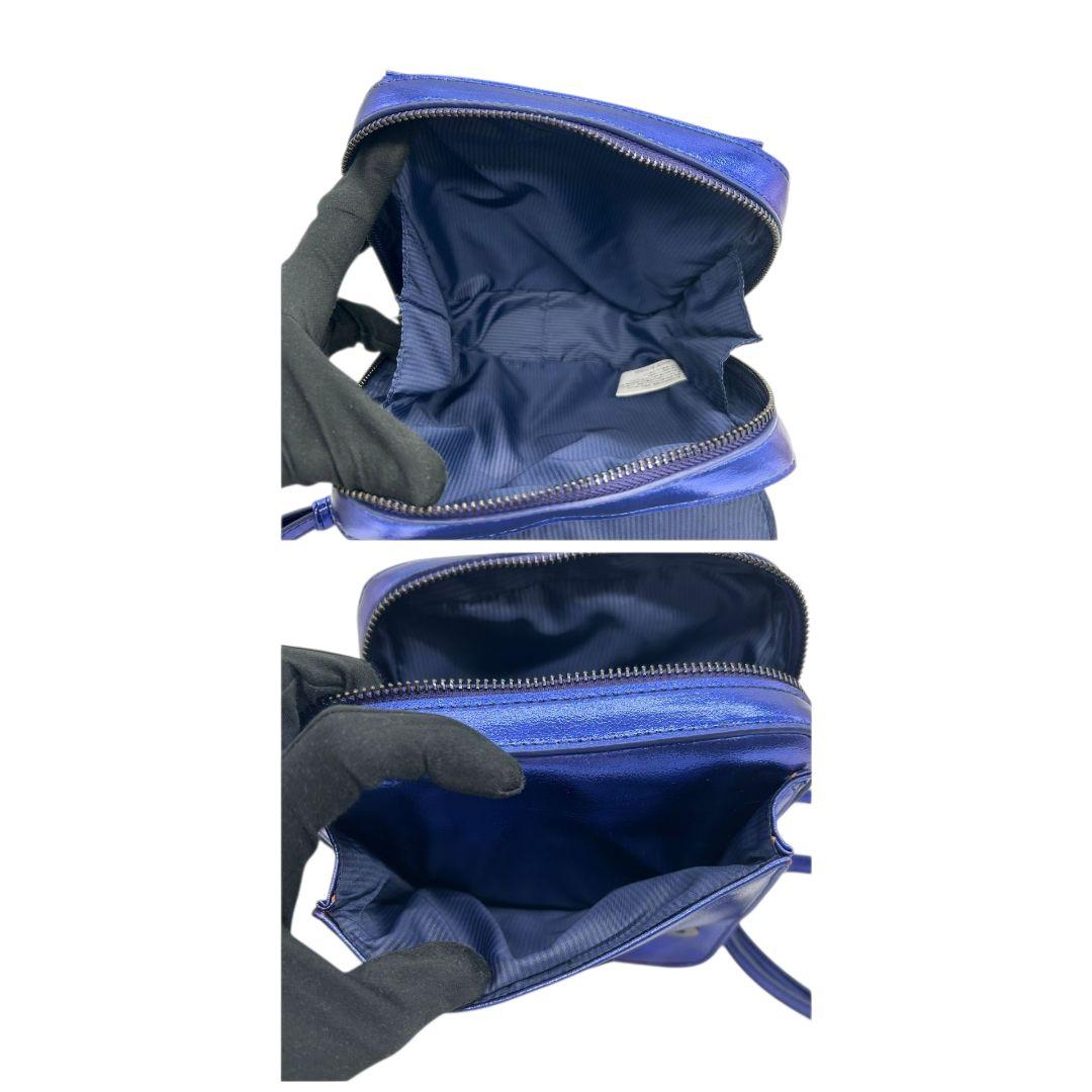 美品 アナスイ リュック 青 フラワー スタッズ フラップ パープル レザー 本革 ロゴプレート シルバー金具 ANNA SUI レディース