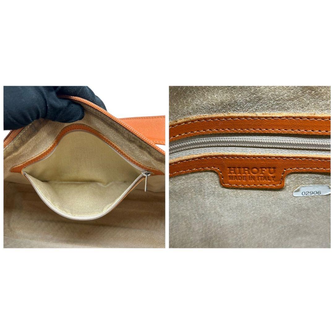 ヒロフ HIROFU ハンドバッグ トートバッグ ブラウン 茶 オレンジ Hロゴ ワンショルダー 肩掛け可 肩かけ可 A4収納 レザー 本革 自立可 シルバー金具 イタリア製 U7