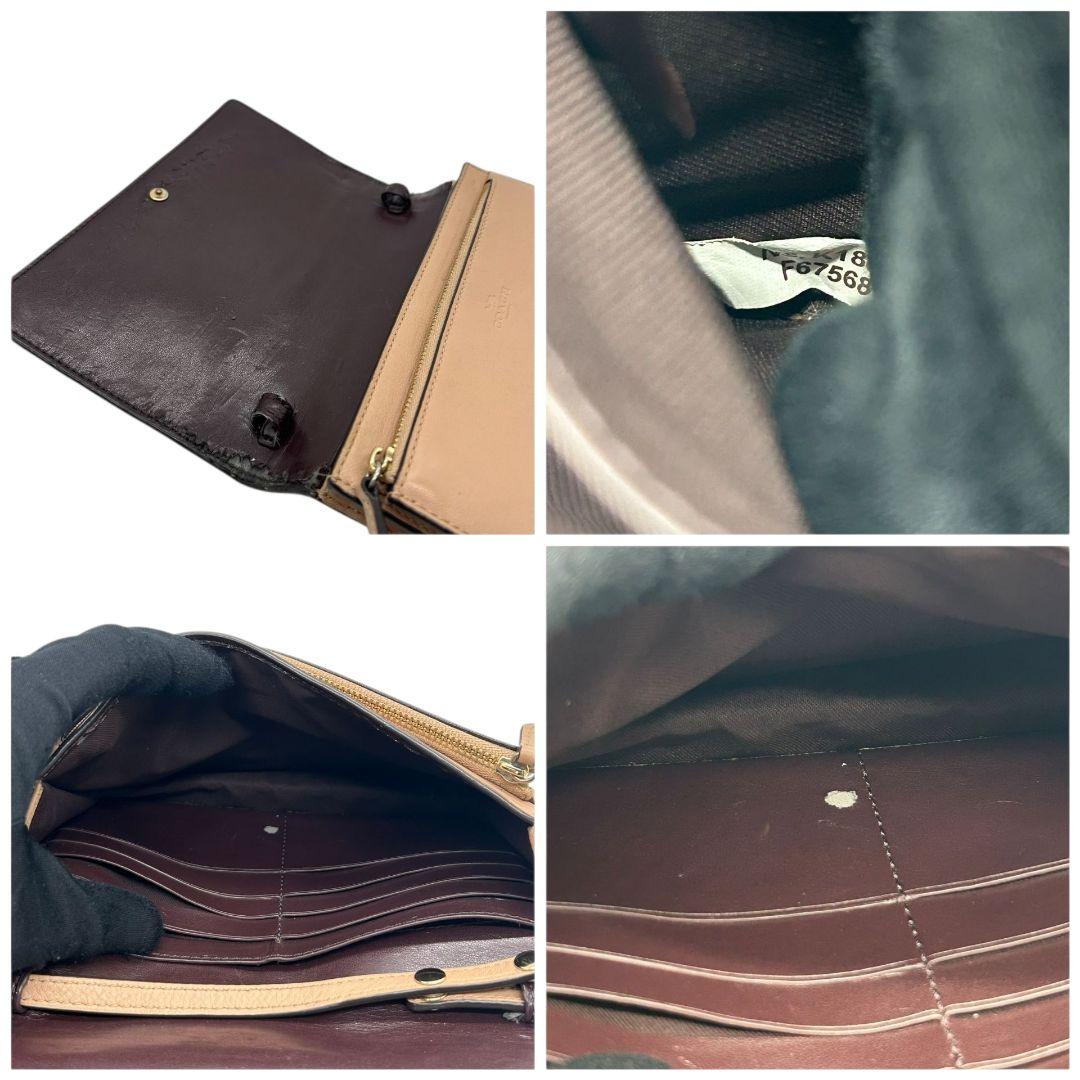 美品 コーチ ショルダーバッグ ピンク ベージュ シグネチャー エンボス フラップ レザー 本革 斜め掛け可 ウォレットバッグ クラッチ ゴールド金具 ロゴプレート 本物保証 鑑定済 COACH U9