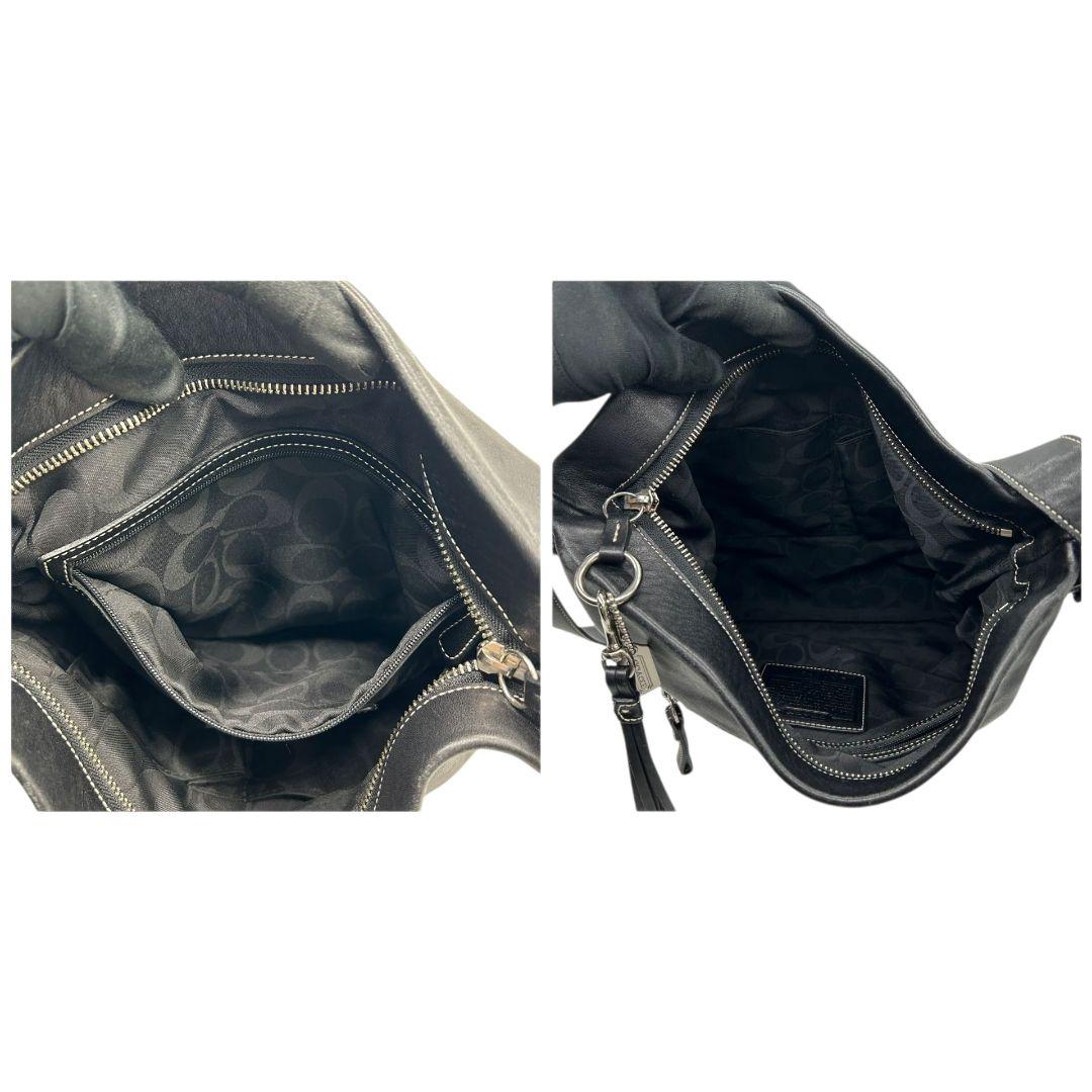 美品 コーチ COACH ショルダーバッグ ホーボー ワンショル 黒 ブラック レザー 本革 タッセル ロゴタグ シルバー金具 斜め掛け可 s44 1414