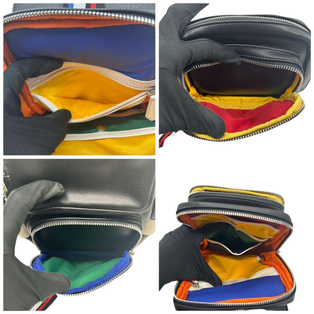 美品 カステルバジャック ボディバッグ 黒 ブラック ロゴ レザー 本革 斜め掛け可 ショルダーバッグ ホワイト シルバー金具 CASTELBAJAC s69 おしゃれ