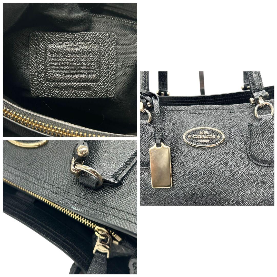 コーチ COACH トートバッグ 黒 ブラック ロゴプレート ワンショルダー A4収納 自立可 ハンドバッグ レザー 本革 ゴールド金具 ロゴタグ オシャレ レディース