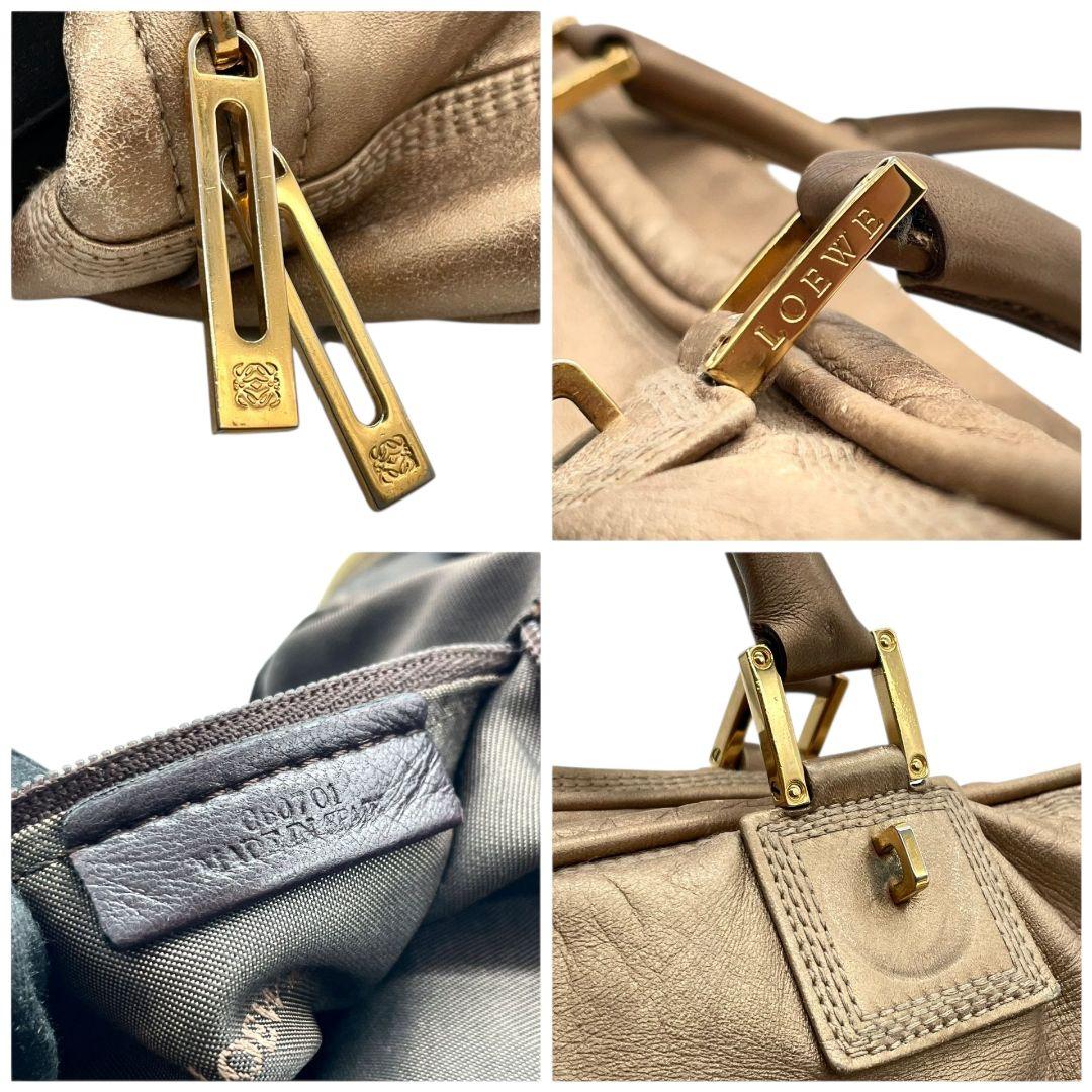 ロエベ LOEWE アマソナ ハンドバッグ 茶 ブラウン ベージュ アナグラム レザー 本革 ボストンバッグ トートバッグ A4収納可 自立可 ゴールド金具 A6