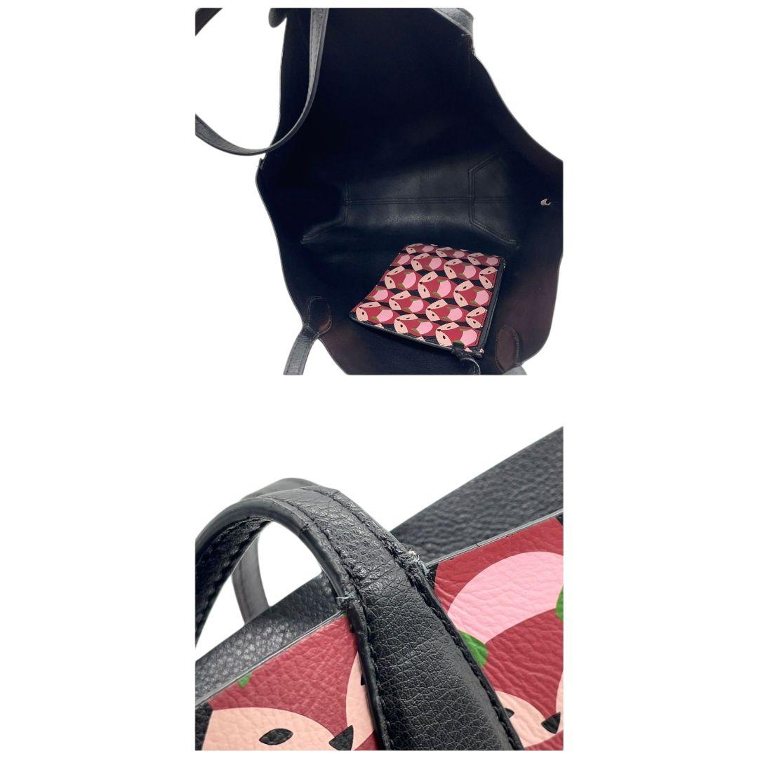 ケイトスペード kate spade トートバッグ ハンドバッグ ブラック 黒 総柄 フォックス ワンショルダー 肩掛け可 レザー 本革 ポーチ付き マルチカラー ピンク レッド ロゴプレート