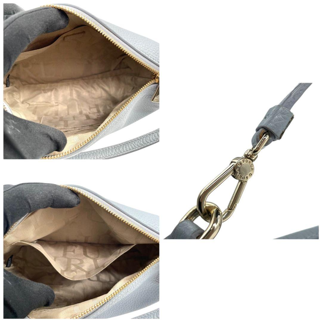 フルラ ショルダーバッグ 青 2way 斜め掛け可 ホーボー FURLA u15 ハンドバッグ トートバッグ レザー 本革 ロゴ ゴールド金具 ブルー 水色 上品 エレガント デイリー使い