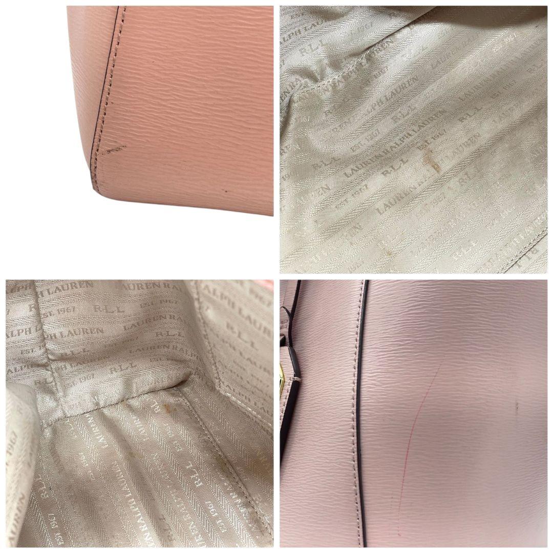 LAUREN RALPH LAUREN ローレンラルフローレン ハンドバッグ トート ショルダー 2way 斜め掛け可 A4収納 ピンク レザー 本革 ロゴ チャーム付き ゴールド金具 s5