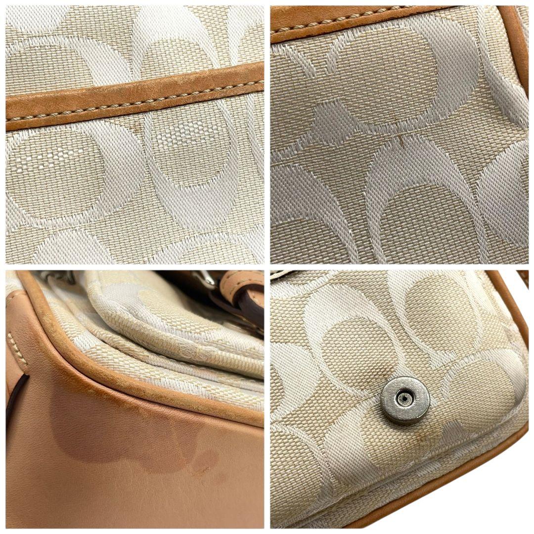 コーチ ショルダーバッグ アイボリー シグネチャー フラップ キャンバス T2 斜め掛け可 レザー 本革 ロゴタグ シルバー金具 6844 ホワイト COACH