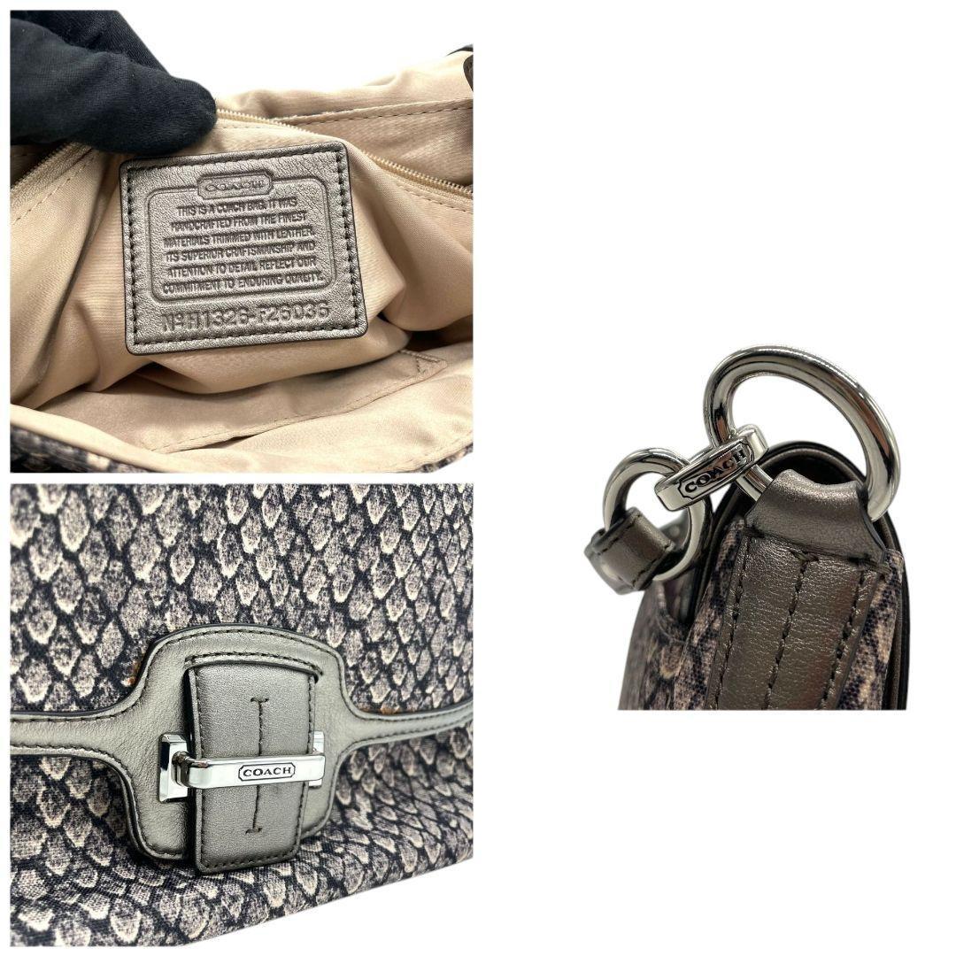 コーチ ハンドバッグ 2way グレー 銀 ペネロピ 型押しレザー フラップ キャンバス 本革 トートバッグ ショルダーバッグ 斜め掛け可 COACH F26036 u13
