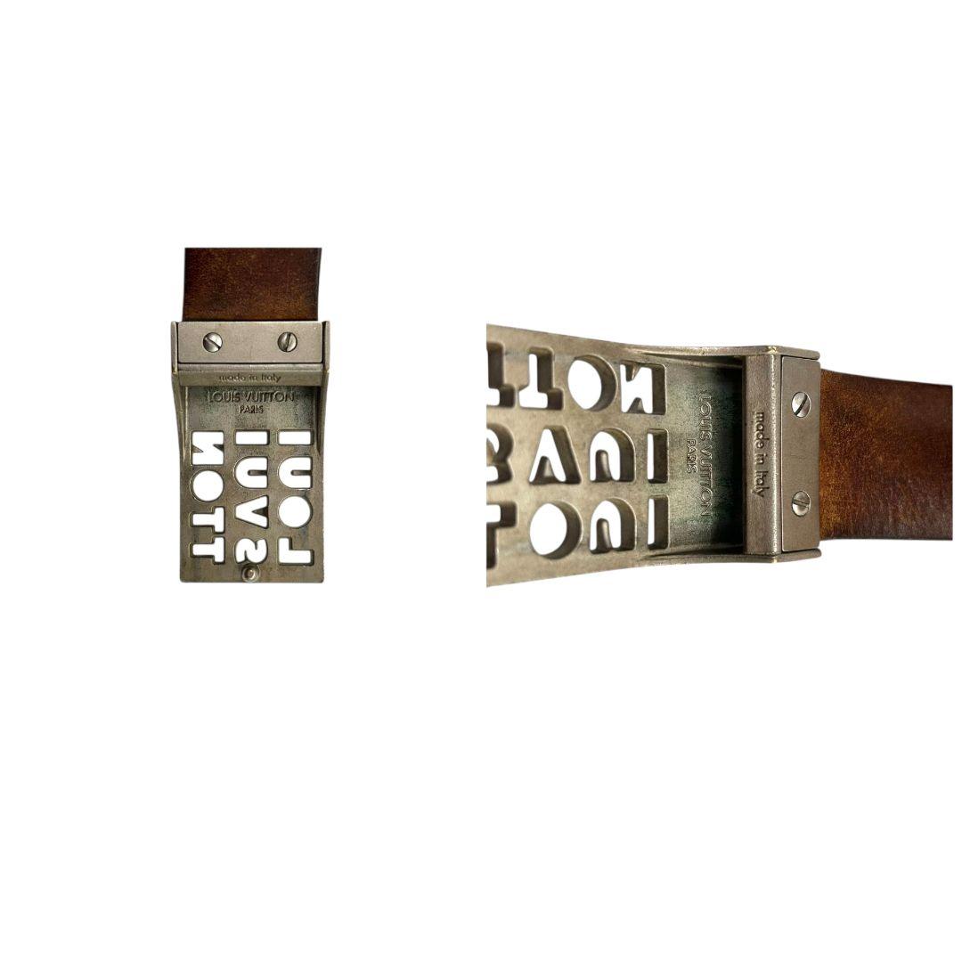 ルイヴィトン ベルト 茶 ブラウン ダミエ サンチュール ロゴプレート PX-1 レザー 本革 高級 ブランド メンズ LOUIS VUITTON